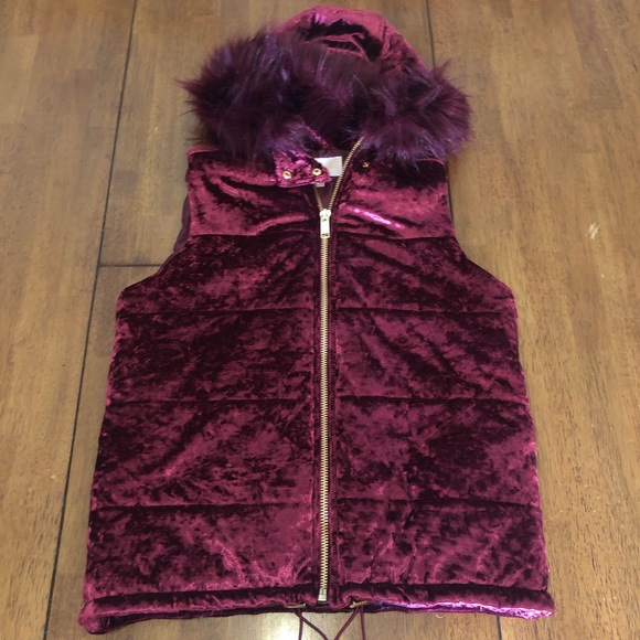 MICHAEL Michael Kors Jackets & Blazers - MICHAEL Michael Kors Burgundy Soft Velvet Puffer Vest